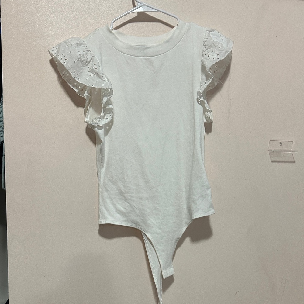 Celebrity Pink White Ruffle Sleeve Bodysuit